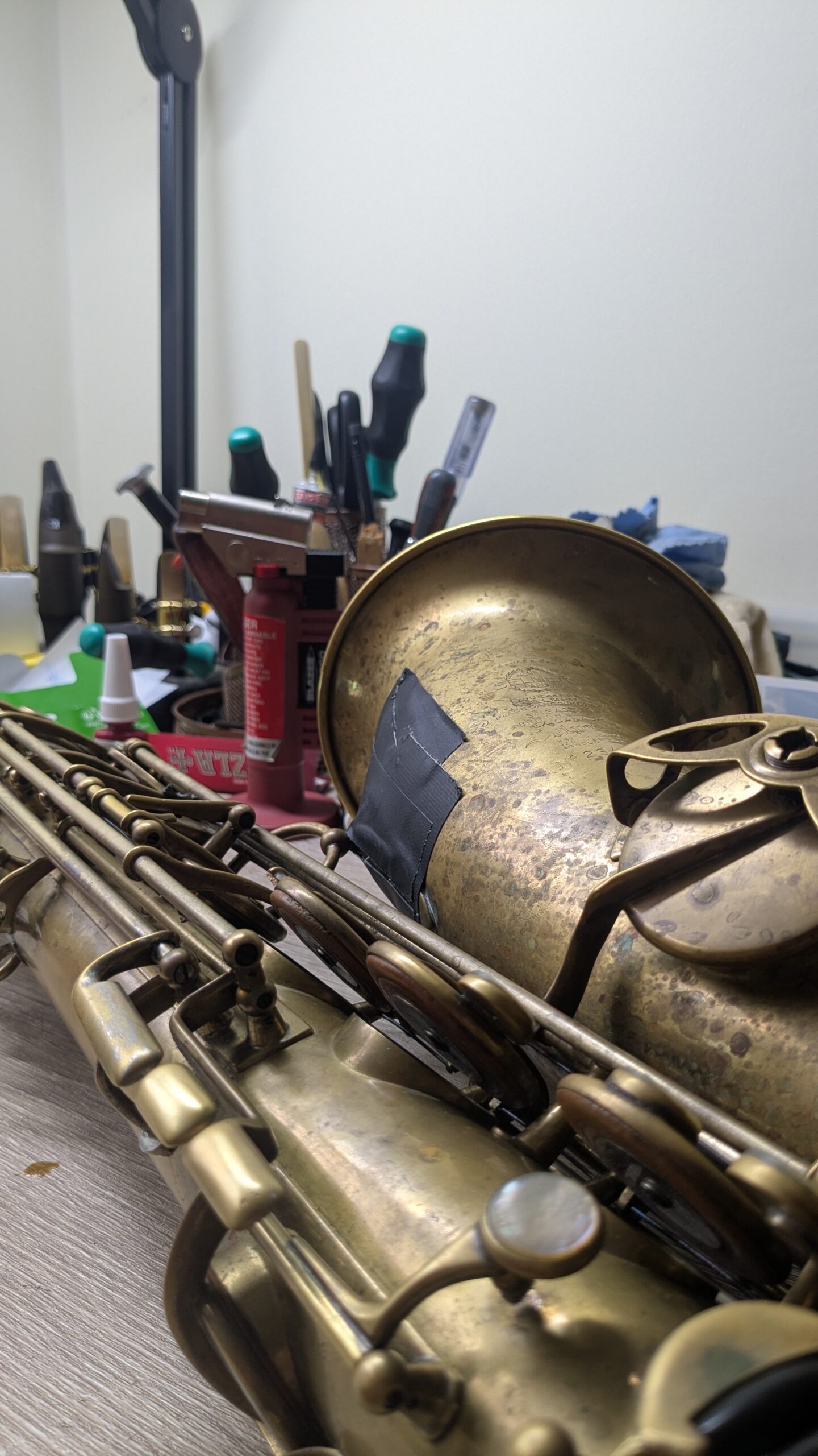 Selmer Balanced Action Tenor held together with tape